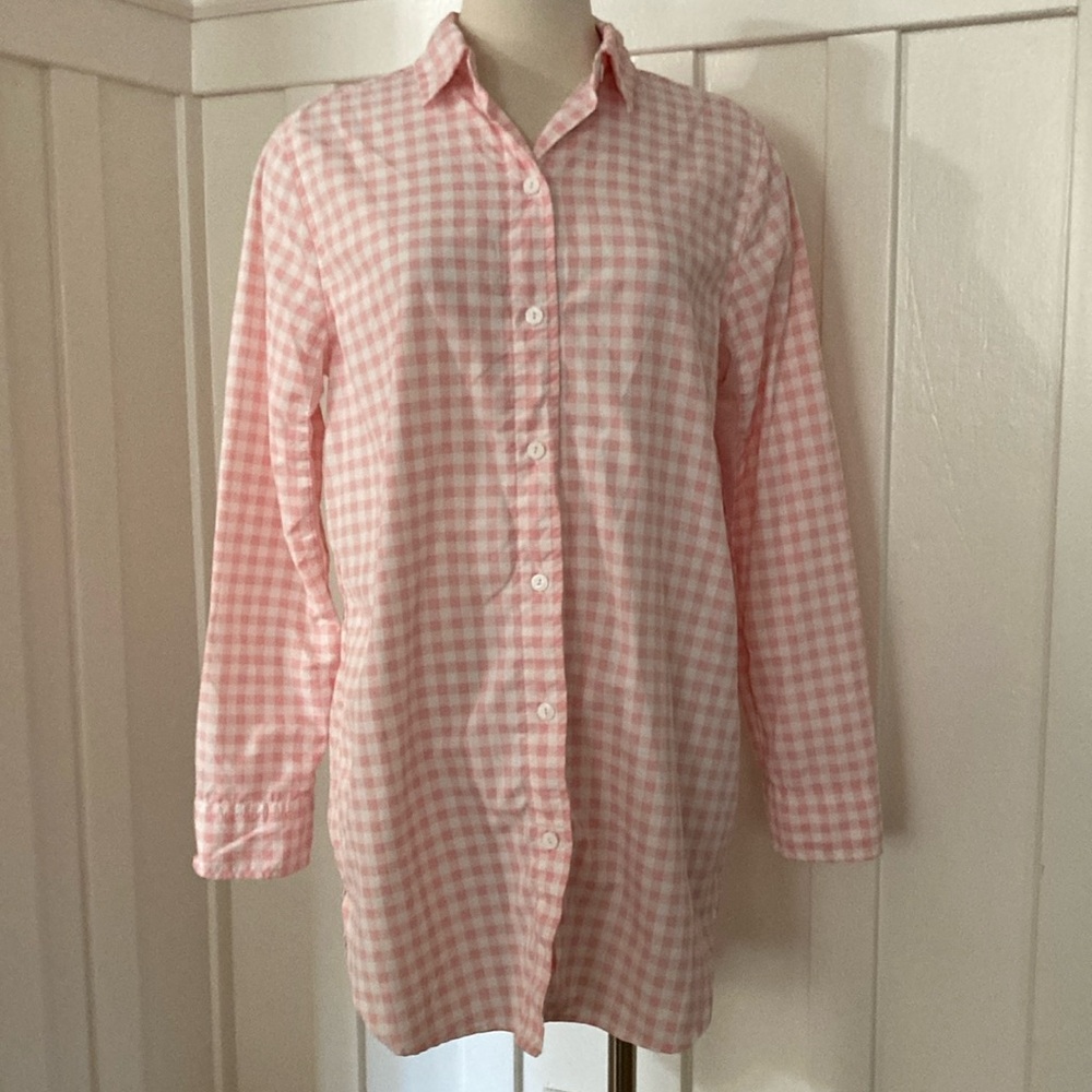 Pink Gingham Button-Front Shirt Dress